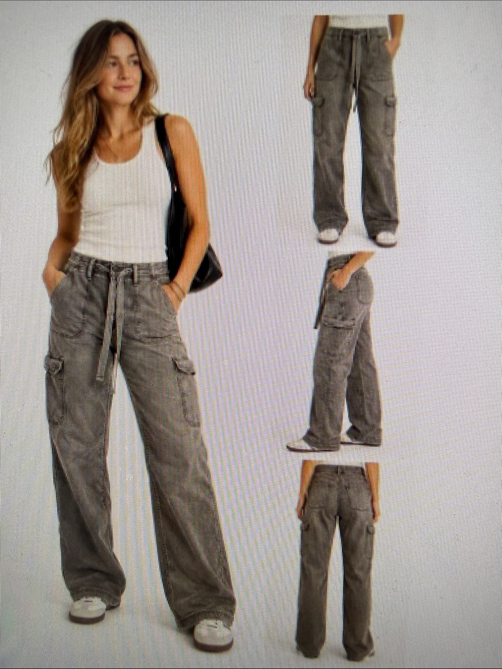 A/E Y2K Gray Boot Cut Utility Cargo Drawstring Pant Cotton Stretch Skater 8